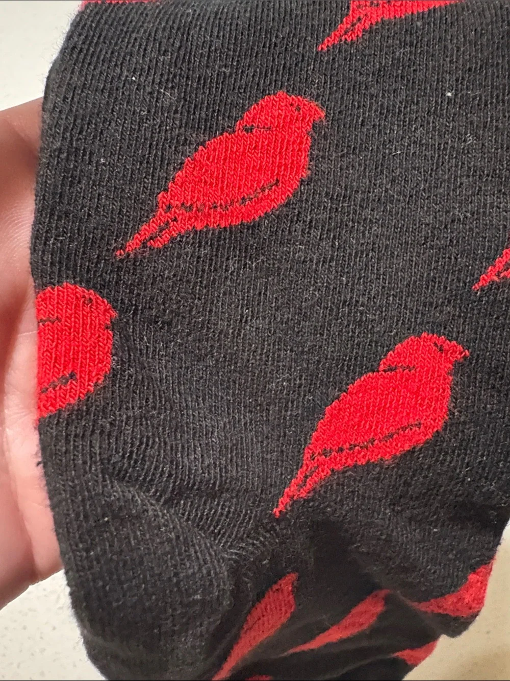 Black Socks with Red Bird Pattern